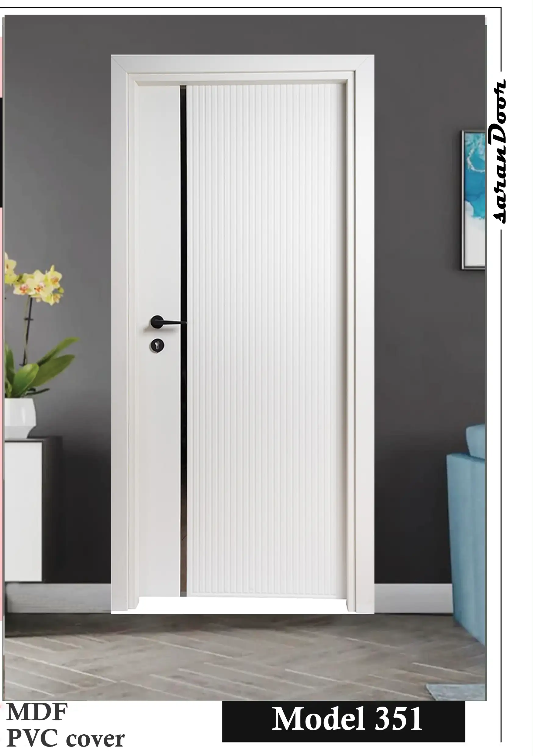 درب اتاقی مدل 351 | MDF با روکش PVC سفید