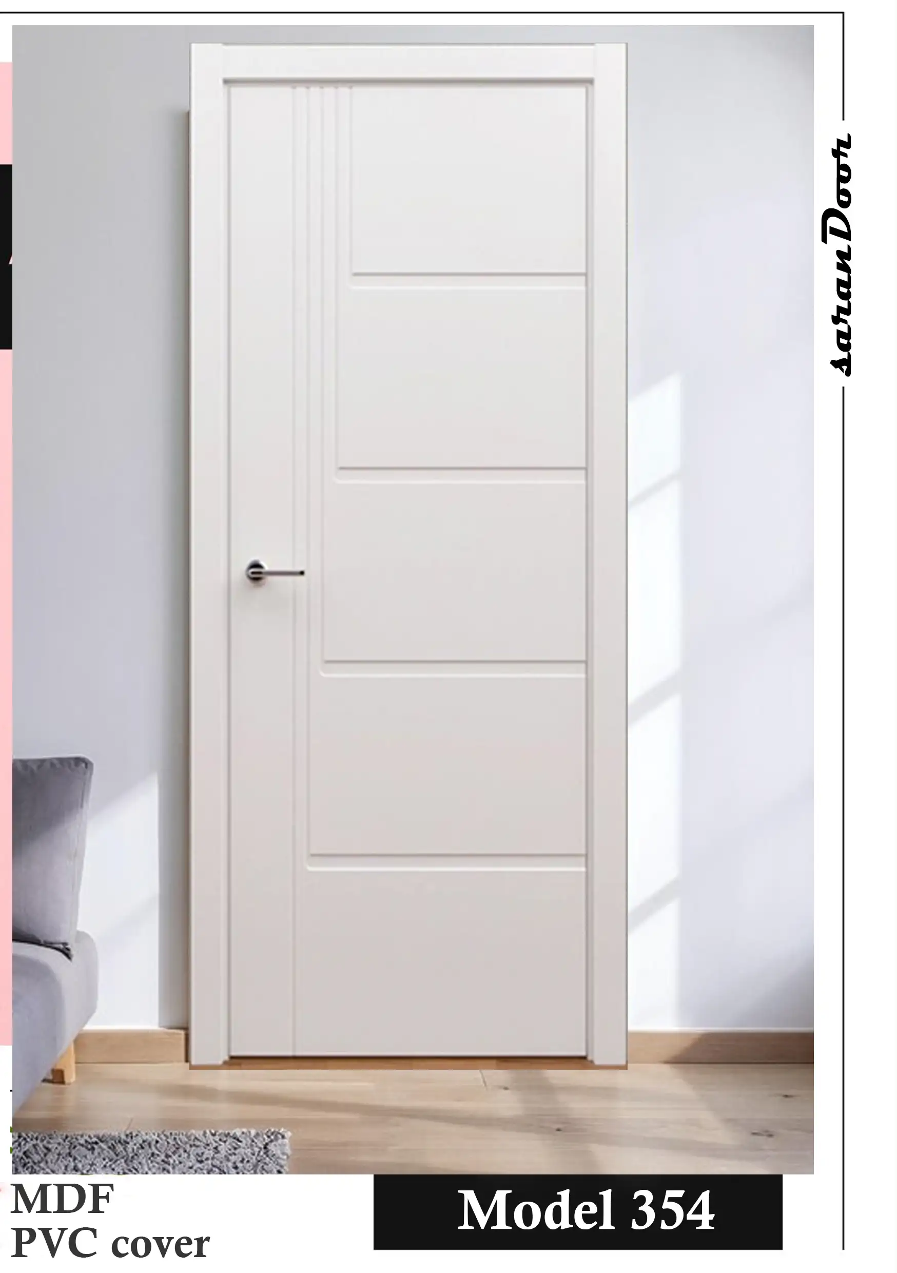 درب اتاقی مدل 354 | MDF با روکش PVC سفید